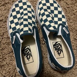 Vans Kids Teal and Cream Checkered Slip-On Sneakers